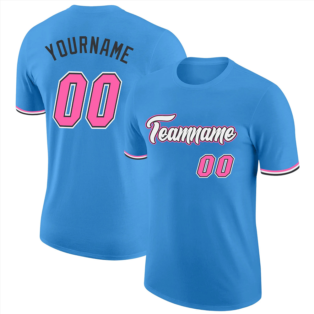 Custom Powder Blue Pink-Black Performance T-Shirt