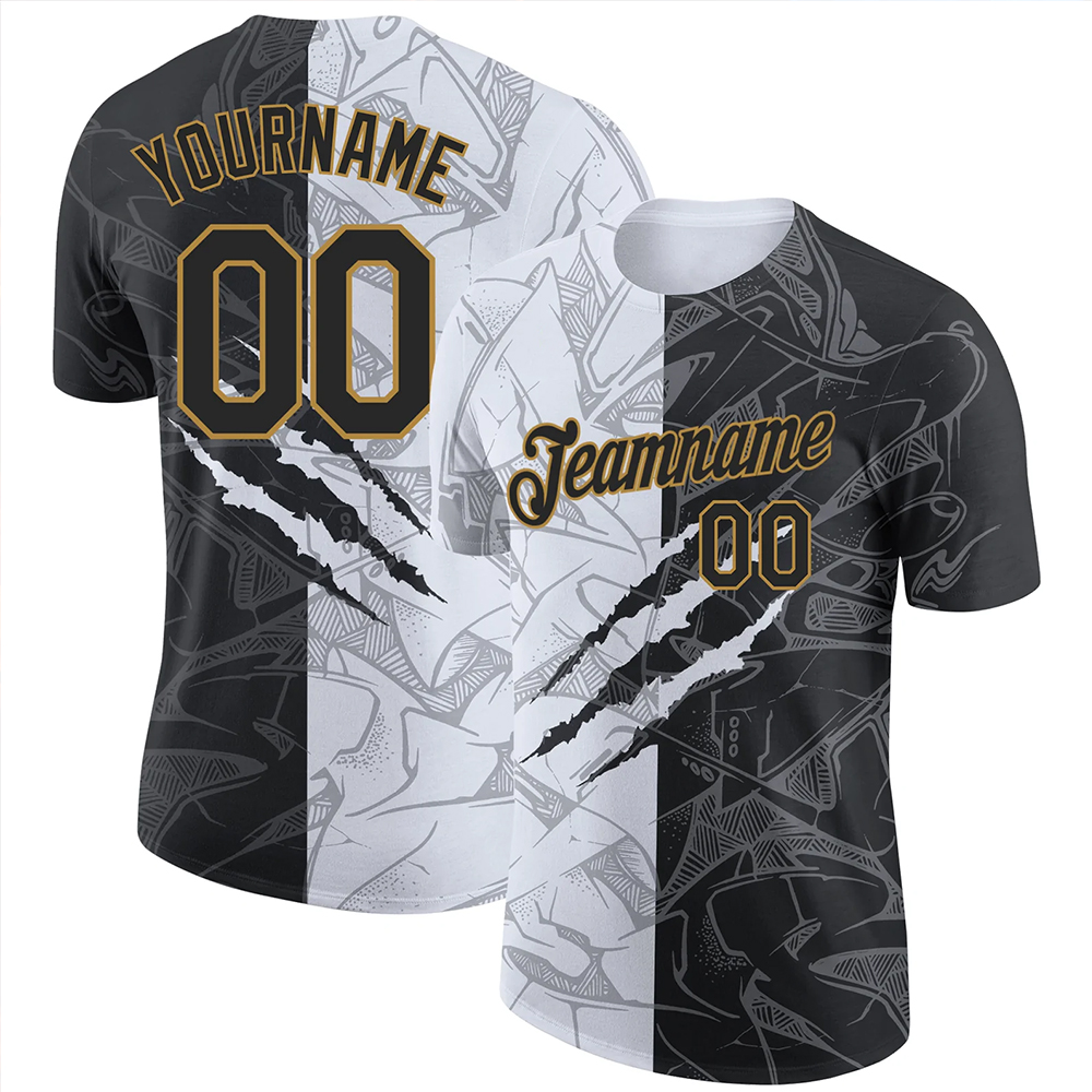 Custom Graffiti Pattern Black-Old Gold 3D Performance T-Shirt