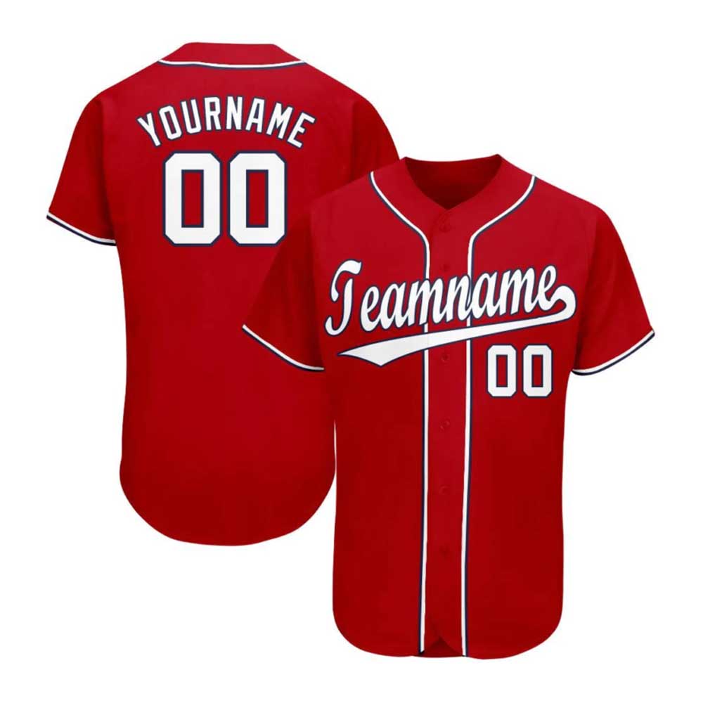 Custom Red White-Navy Baseball Jersey
