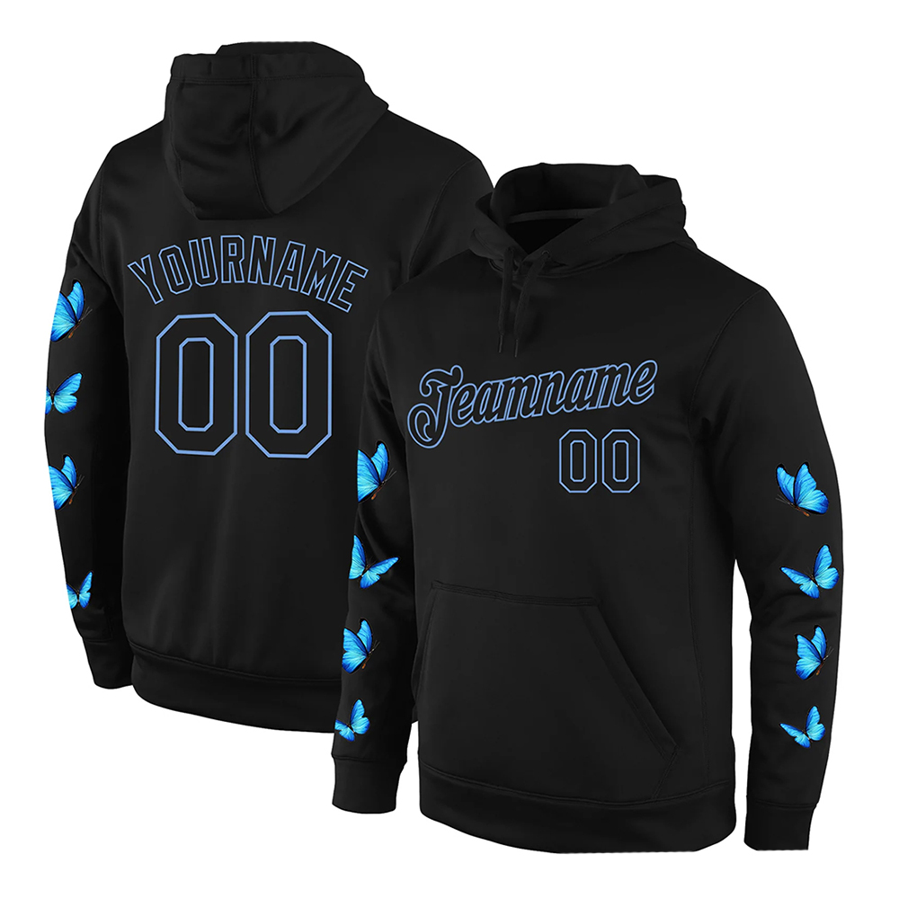 Custom Stitched Black Black-Light Blue 3D...