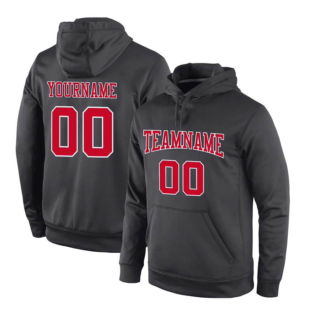 Custom Stitched Anthracite Red-White Sports Pullover.