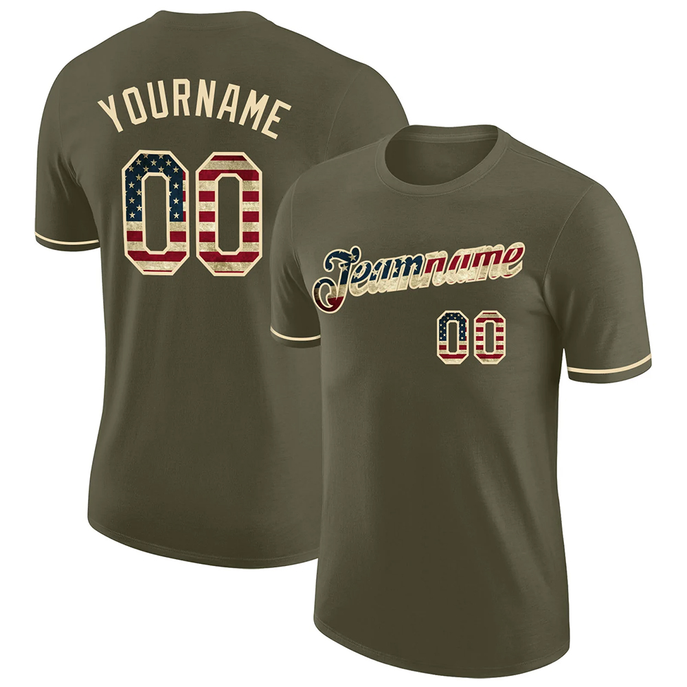 Custom Olive Vintage USA Flag-Cream Performance..