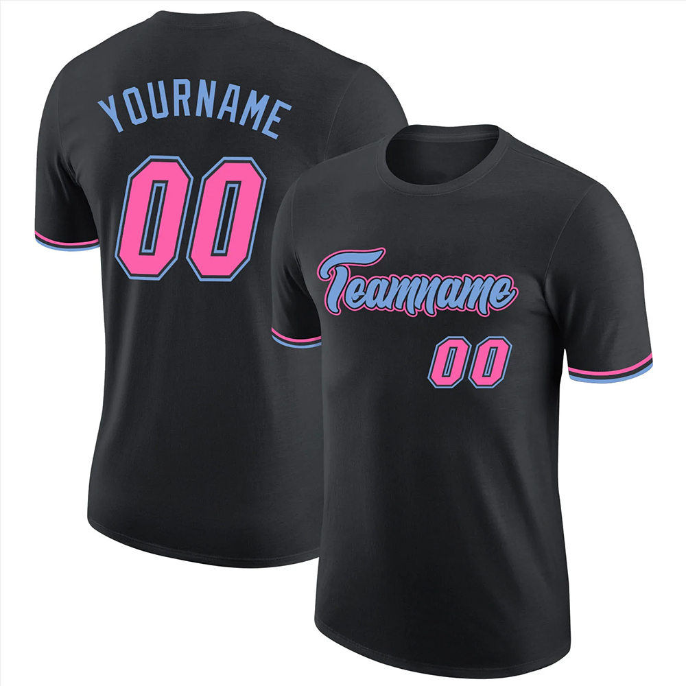 Custom Black Pink-Light Blue Performance T-Shirt