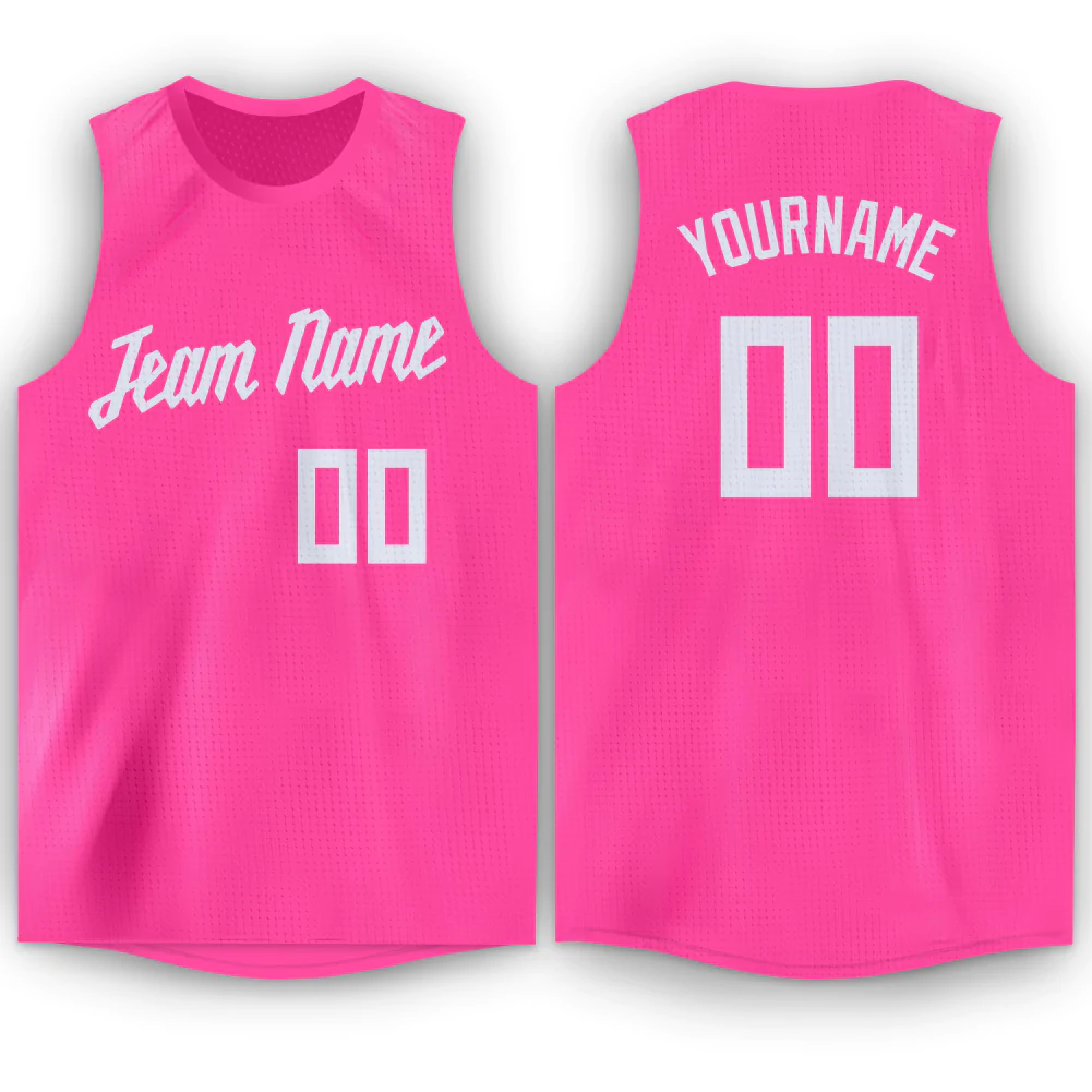 Custom Pink White Round Neck Basketball Jersey