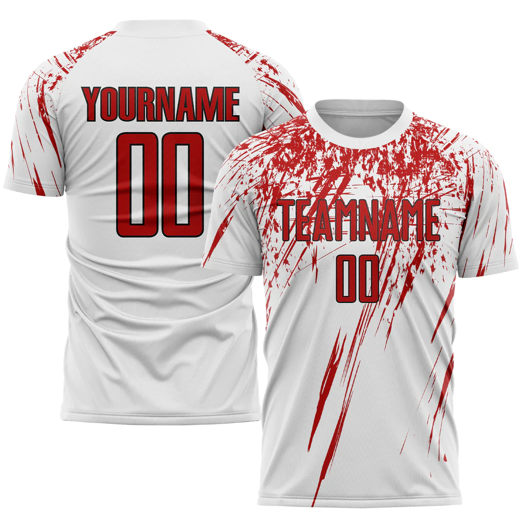 Custom White Red-Black Sublimation Soccer Uniform...