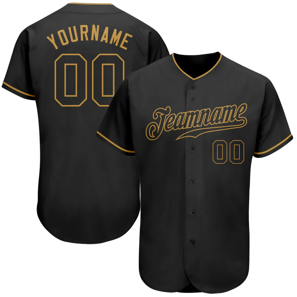 Custom Black Black-Old Gold Authentic Baseball Jersey - Image 2