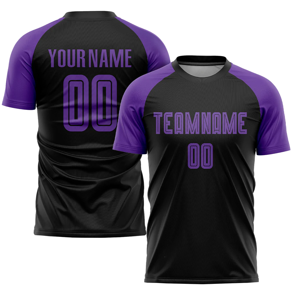 Custom Black Purple Sublimation Soccer Uniform...