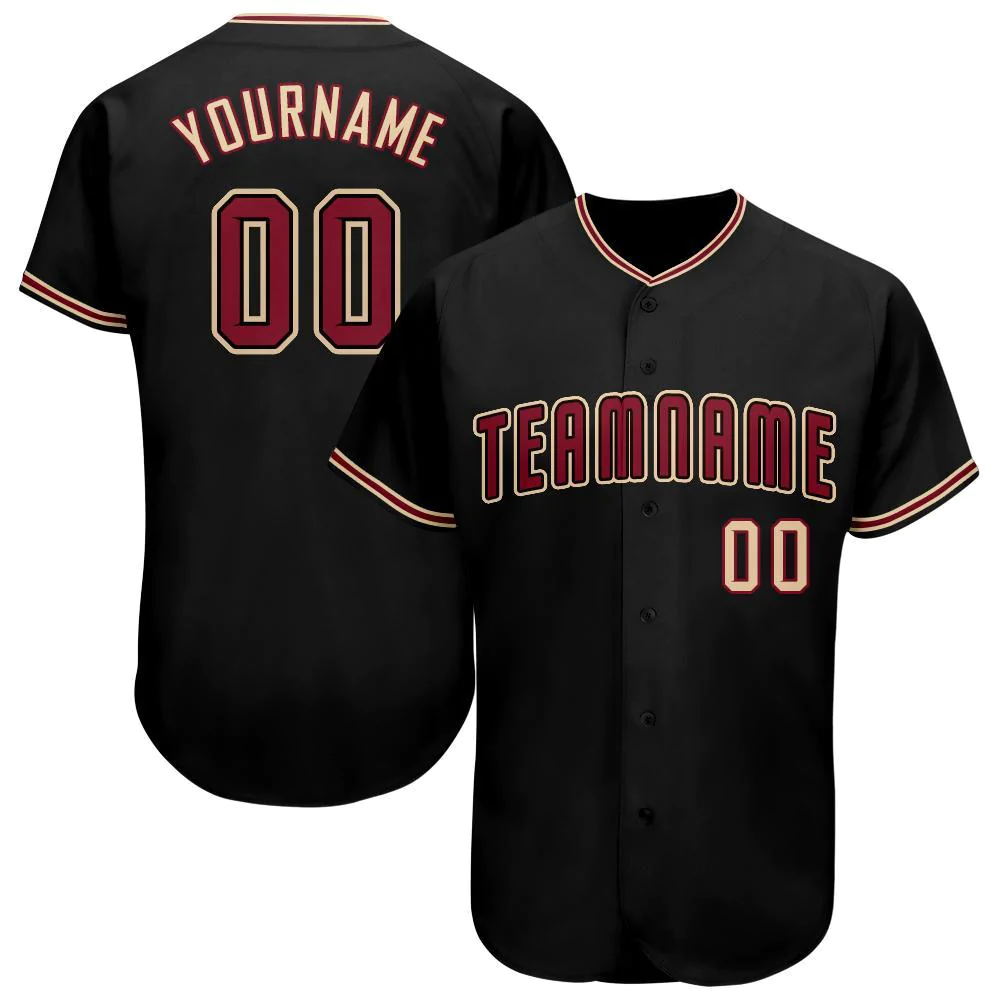 Custom Black Crimson-Khaki Baseball Jersey - Image 2