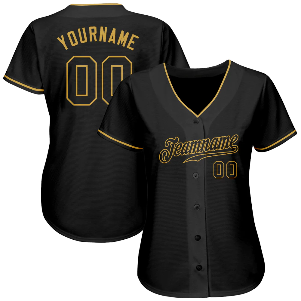 Custom Black Black-Old Gold Authentic Baseball Jersey - Image 3