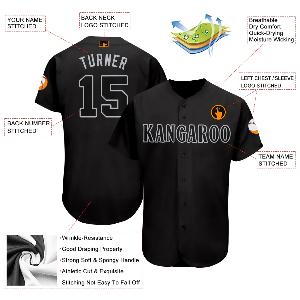 Custom Black Gray Baseball Jersey - Image 2