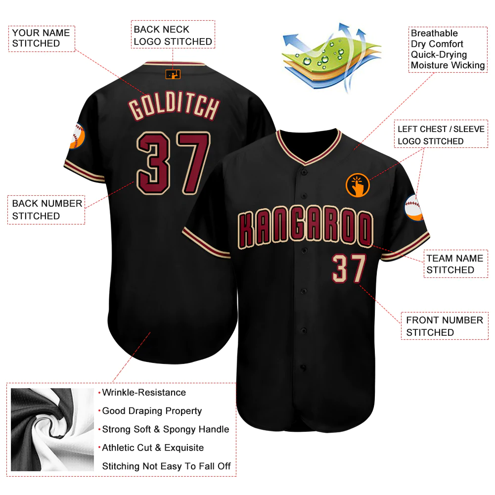 Custom Black Crimson-Khaki Baseball Jersey - Image 3
