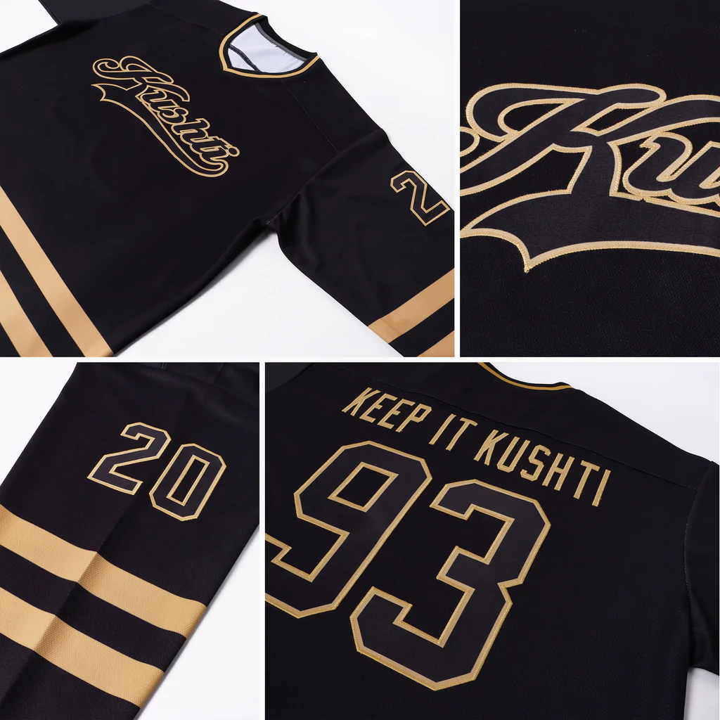 Custom Black Black-Old Gold Hockey Jersey - Image 2