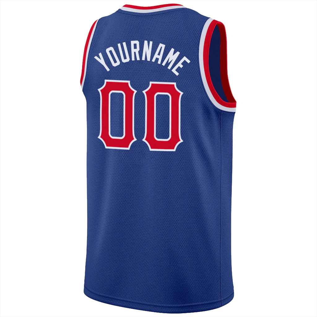Custom Royal Red-White Round Neck Rib-Knit Basketball Jersey - Image 3
