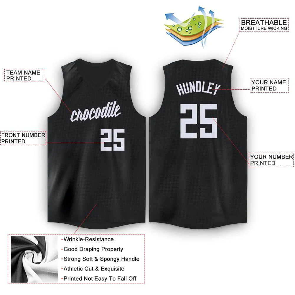 Custom Black White V-Neck Basketball Jersey - Image 3