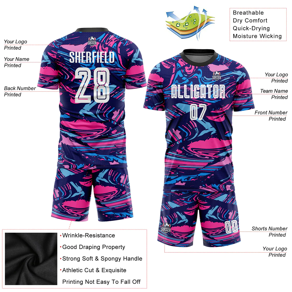 Custom Figure White-Pink Sublimation Soccer Uniform Jersey - Image 3