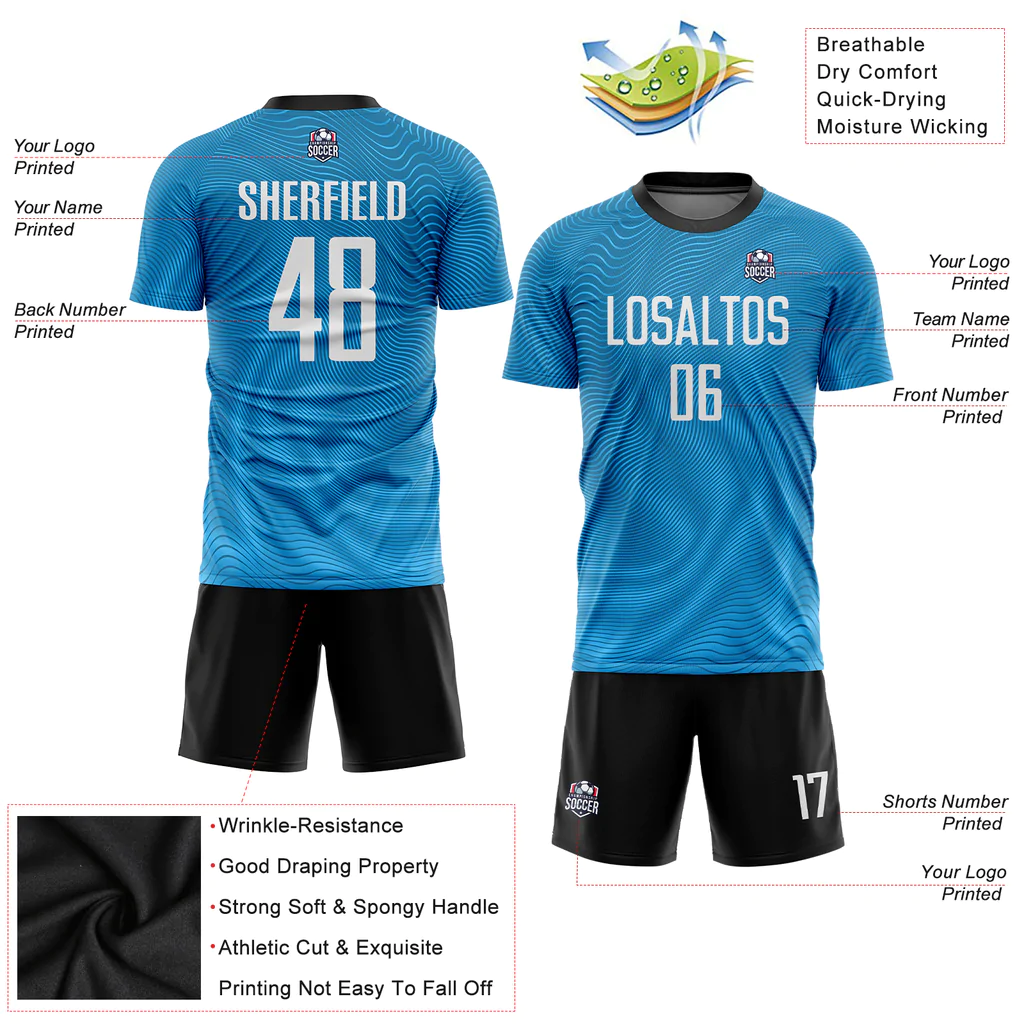 Custom Light Blue White-Black Sublimation Soccer... - Image 3