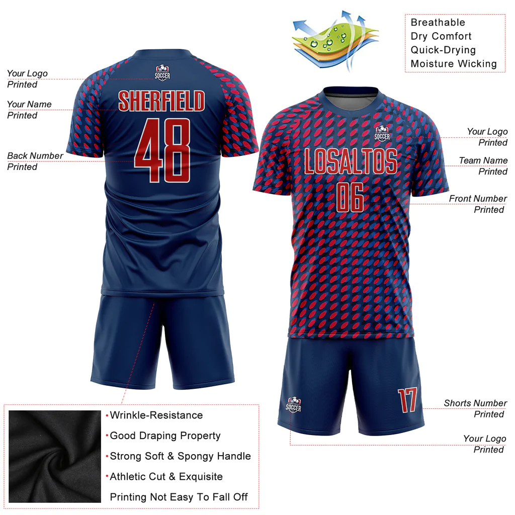 Custom Navy Red-White Sublimation Soccer Uniform... - Image 3