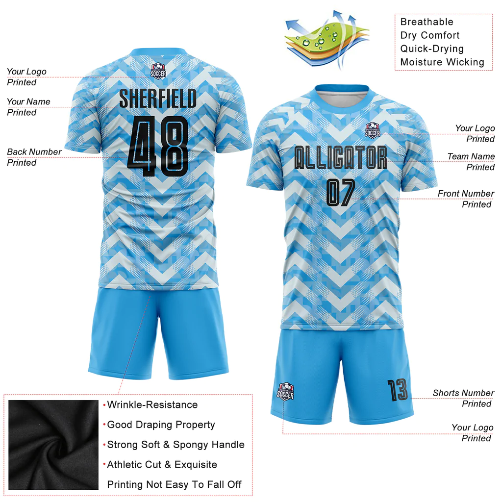 Custom Light Blue Black-White Home Sublimation... - Image 3