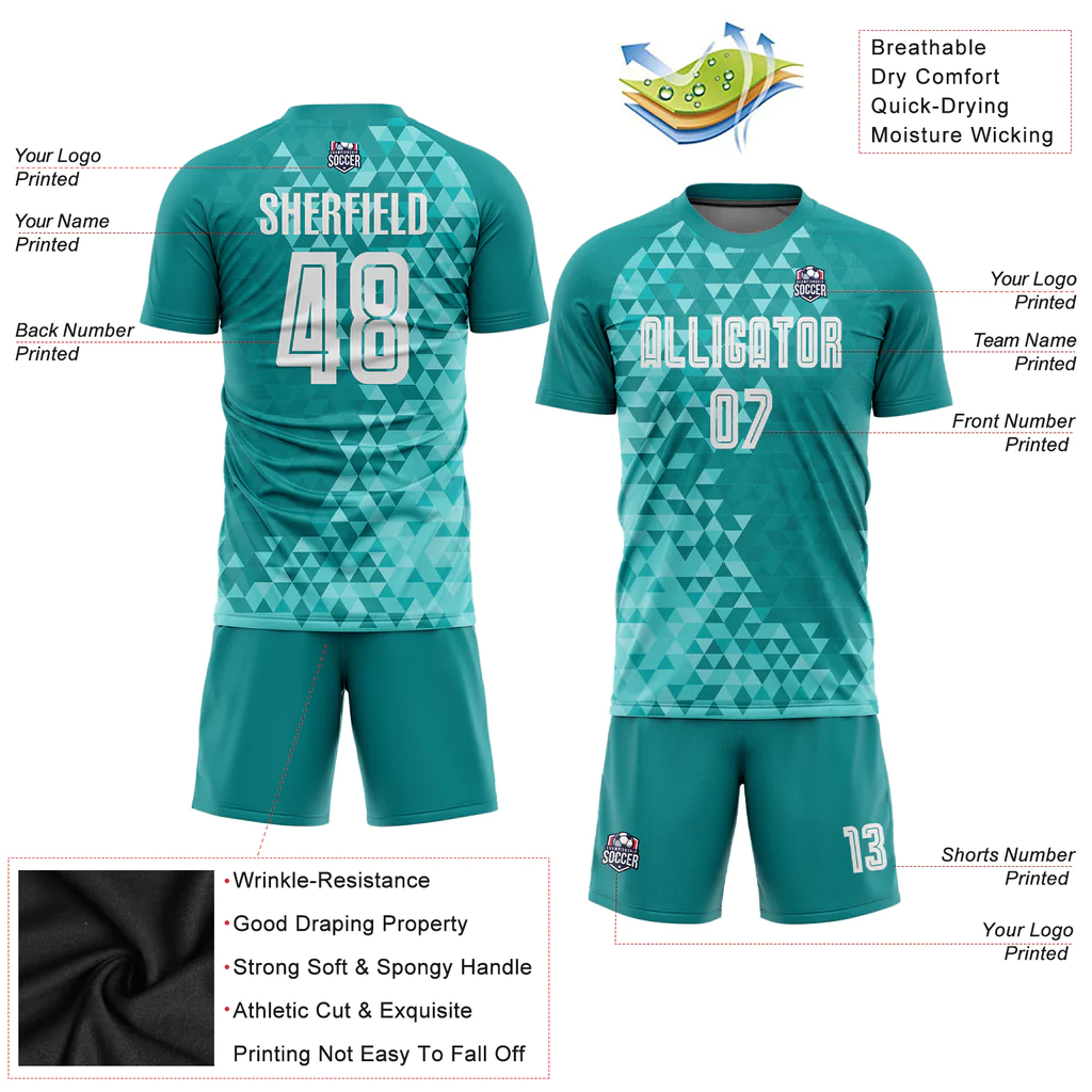 Custom Aqua White Third Sublimation Soccer... - Image 3