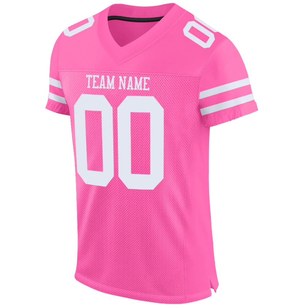Custom Pink White Mesh Authentic Football Jersey - Image 3