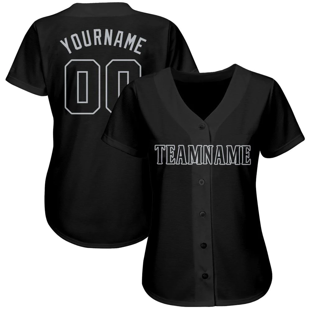 Custom Black Gray Baseball Jersey - Image 3