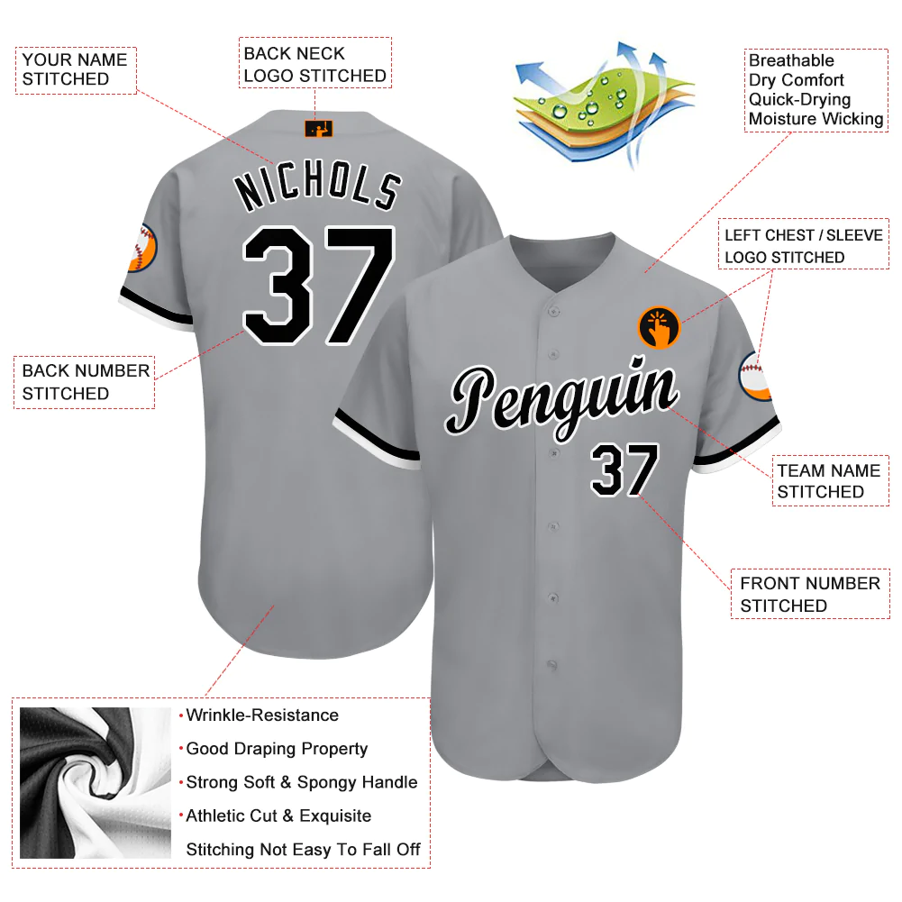 Custom Gray Black-White Baseball Jersey - Image 3