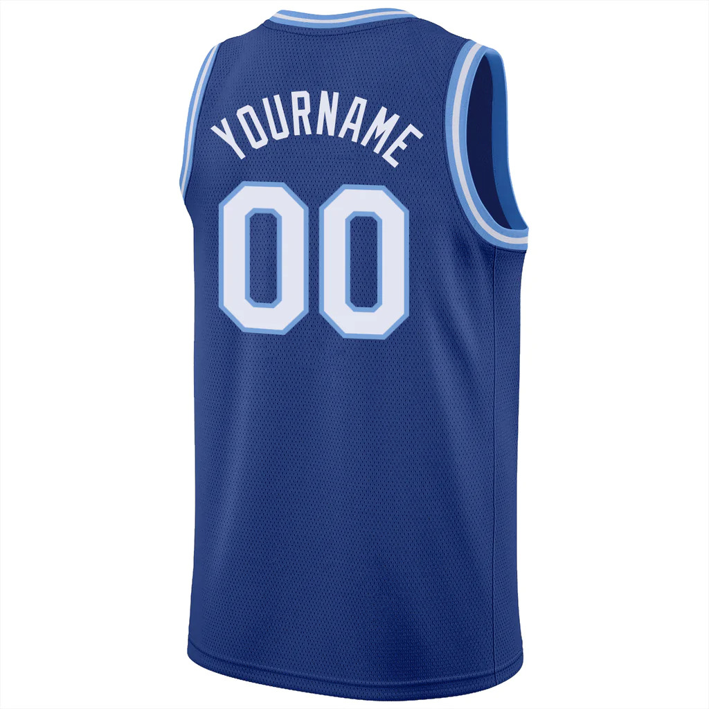 Custom Royal White-Light Blue Round Neck Rib-Knit Basketball Jersey - Image 3