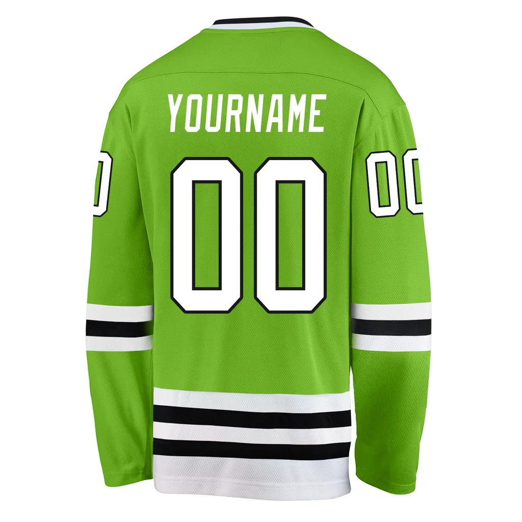 Custom Neon Green White-Black Hockey Jersey - Image 3