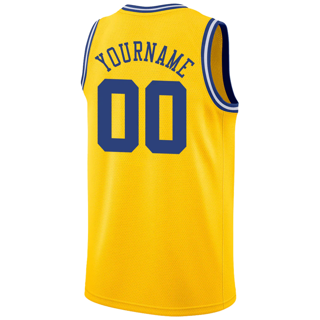 Custom Gold Royal-White Round Neck Rib-Knit Basketball Jersey - Image 3