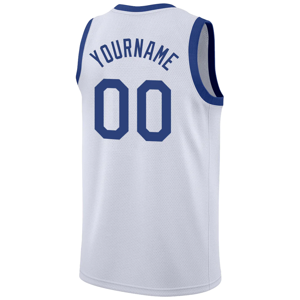 Custom White Royal-Red Round Neck Rib-Knit Basketball Jersey - Image 3