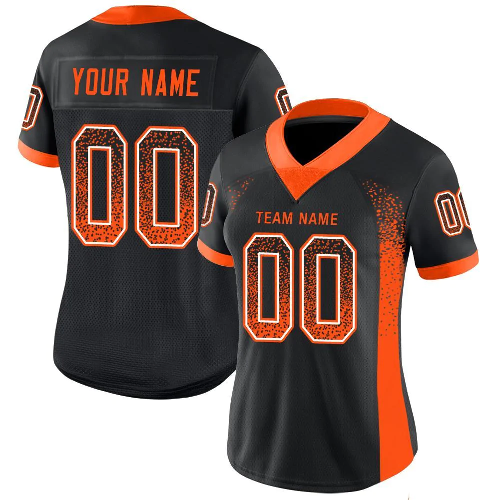 Custom Black Orange-White Mesh Drift Fashion Football Jersey - Image 4