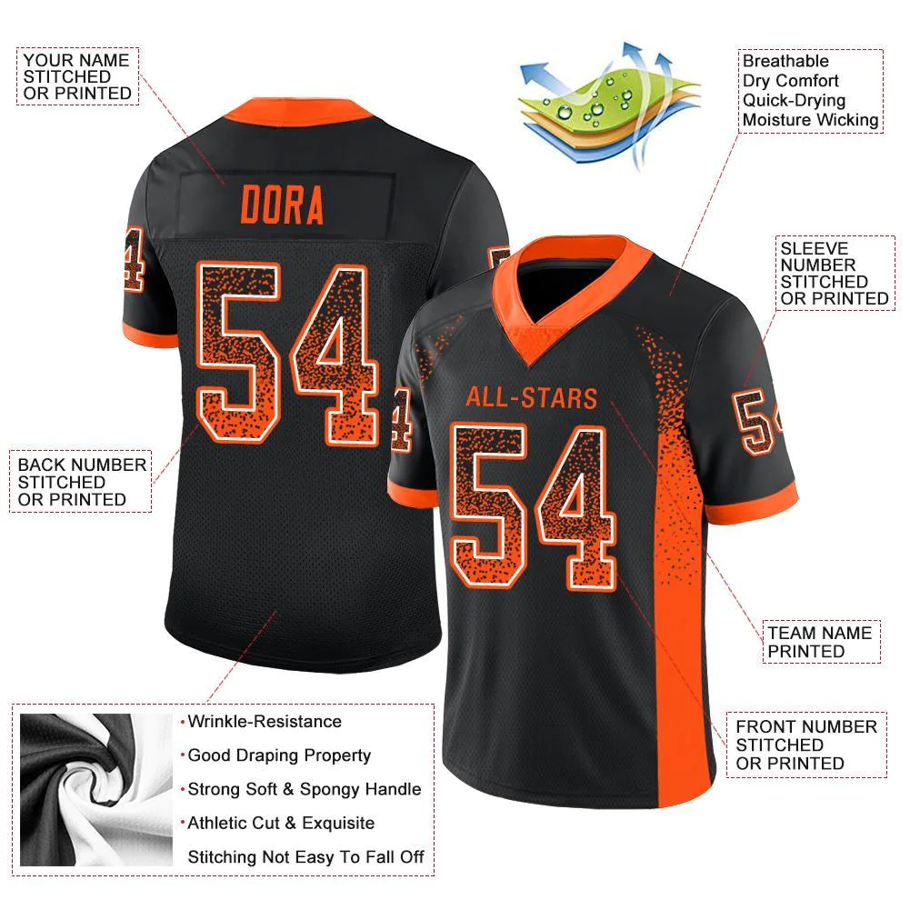 Custom Black Orange-White Mesh Drift Fashion Football Jersey - Image 5