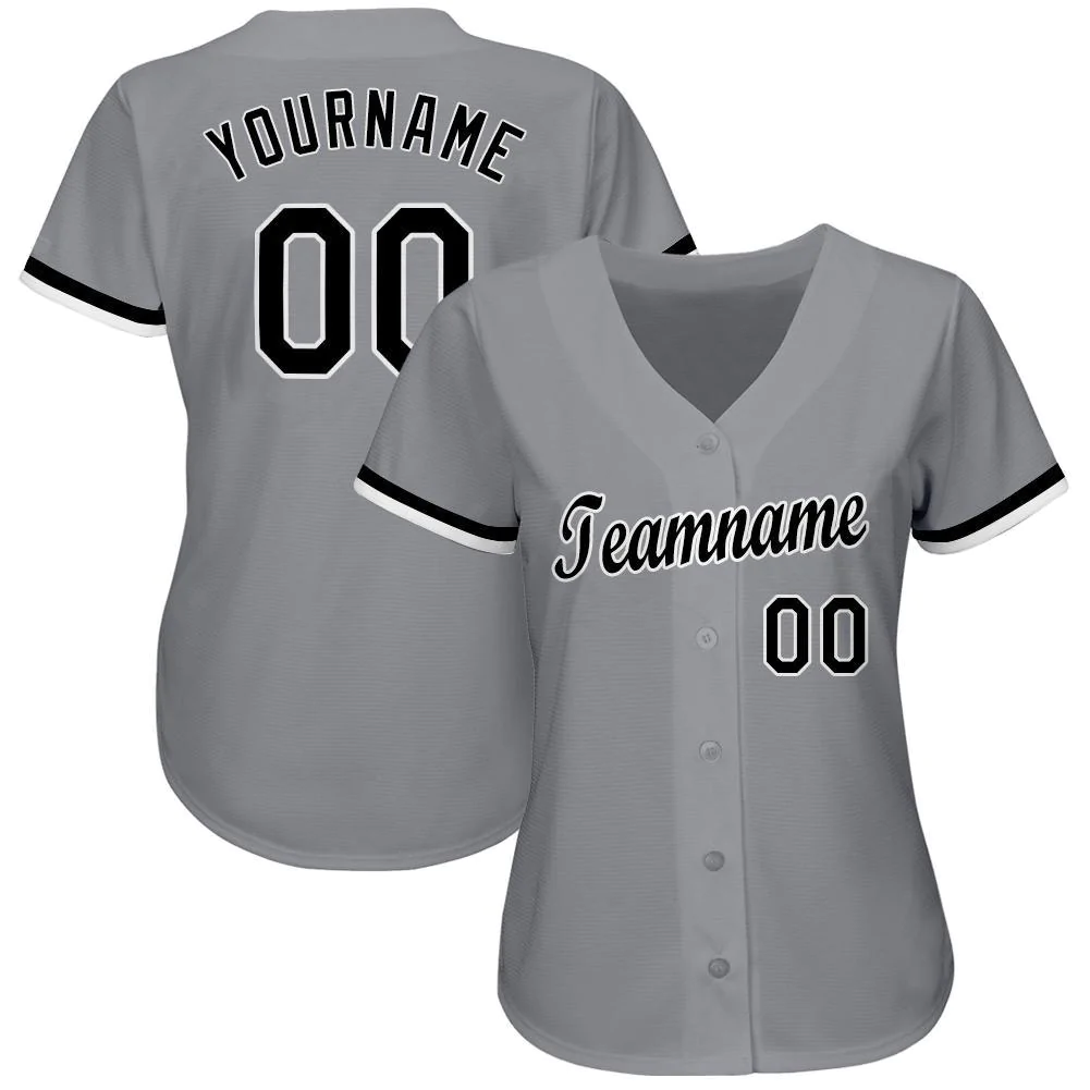 Custom Gray Black-White Baseball Jersey - Image 5
