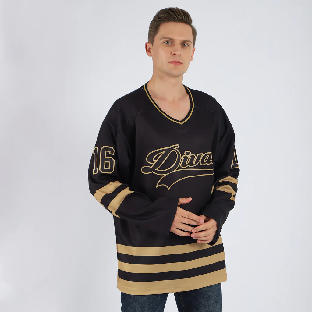 Custom Black Black-Old Gold Hockey Jersey - Image 5