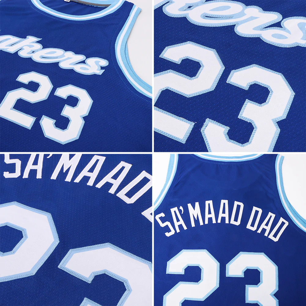 Custom Royal White-Light Blue Round Neck Rib-Knit Basketball Jersey - Image 5