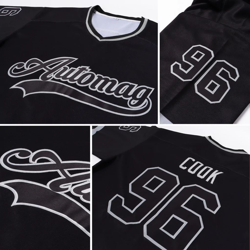 Custom Black Black-Gray Hockey Jersey - Image 5