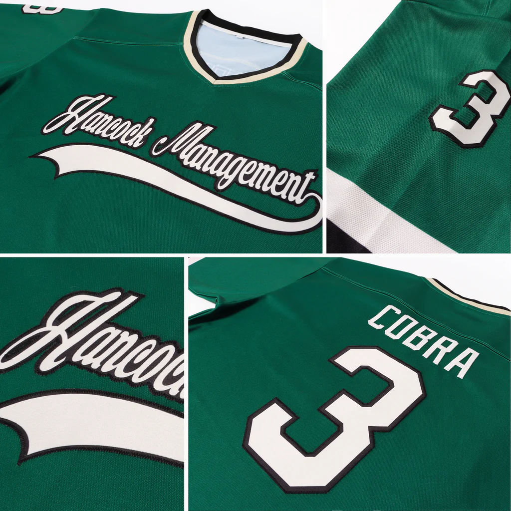 Custom Green Cream-Black Hockey Jersey - Image 5