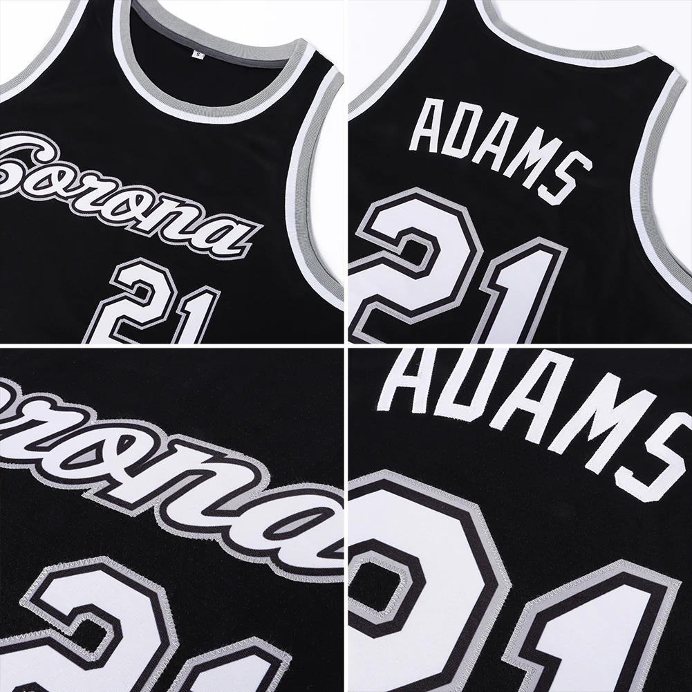 Custom Black White-Silver Gray Round Neck Rib-Knit Basketball Jersey - Image 6