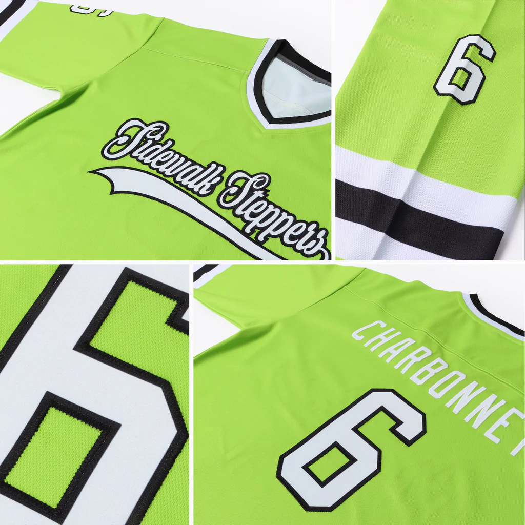 Custom Neon Green White-Black Hockey Jersey - Image 7
