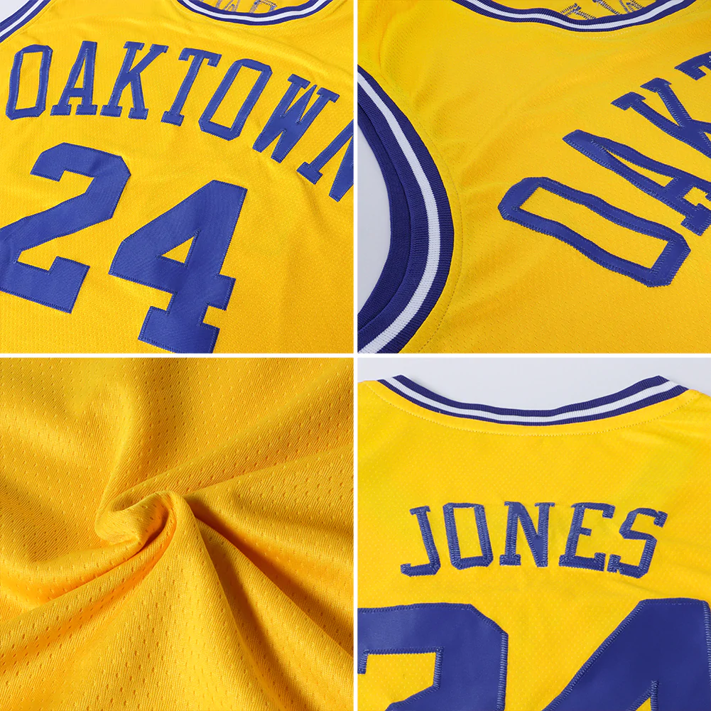 Custom Gold Royal-White Round Neck Rib-Knit Basketball Jersey - Image 6