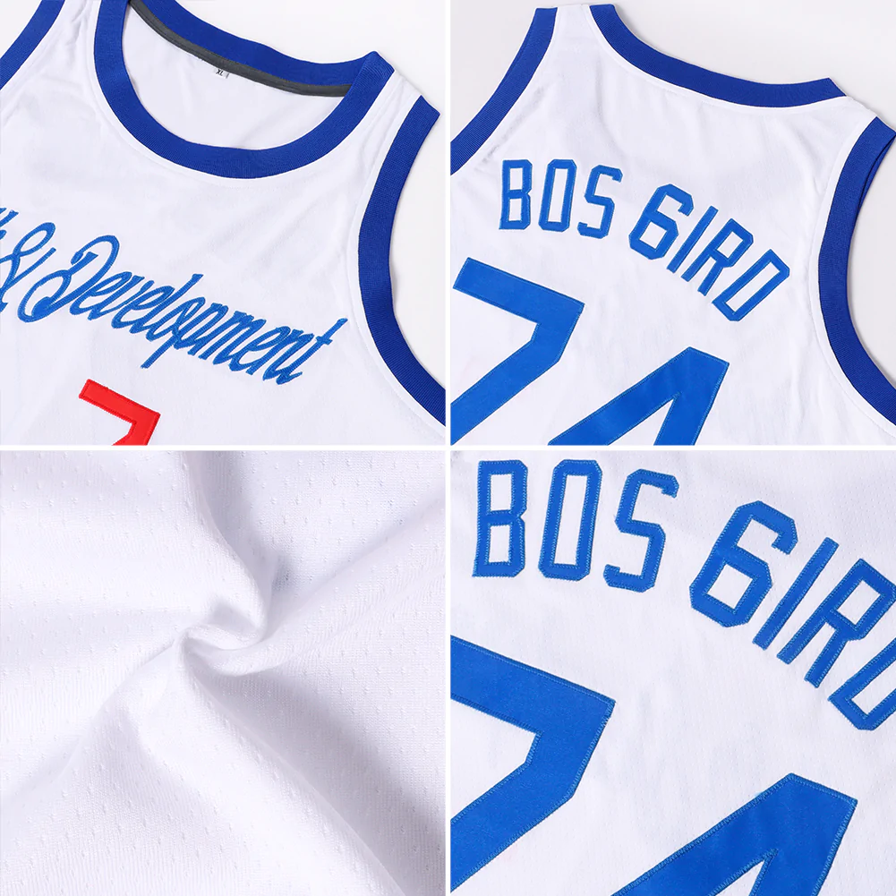 Custom White Royal-Red Round Neck Rib-Knit Basketball Jersey - Image 7