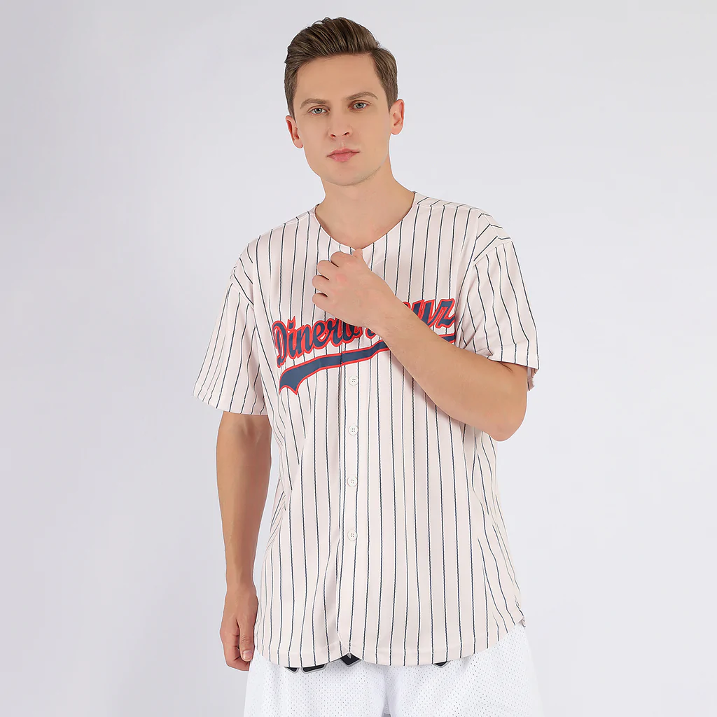 Custom Cream Navy Pinstripe Navy-Red Baseball Jersey - Image 7