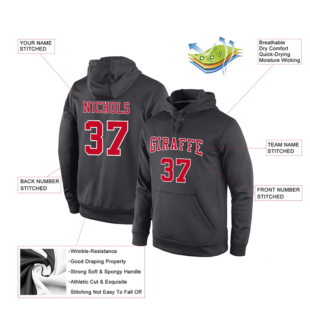 Custom Stitched Anthracite Red-White Sports Pullover. - Image 4