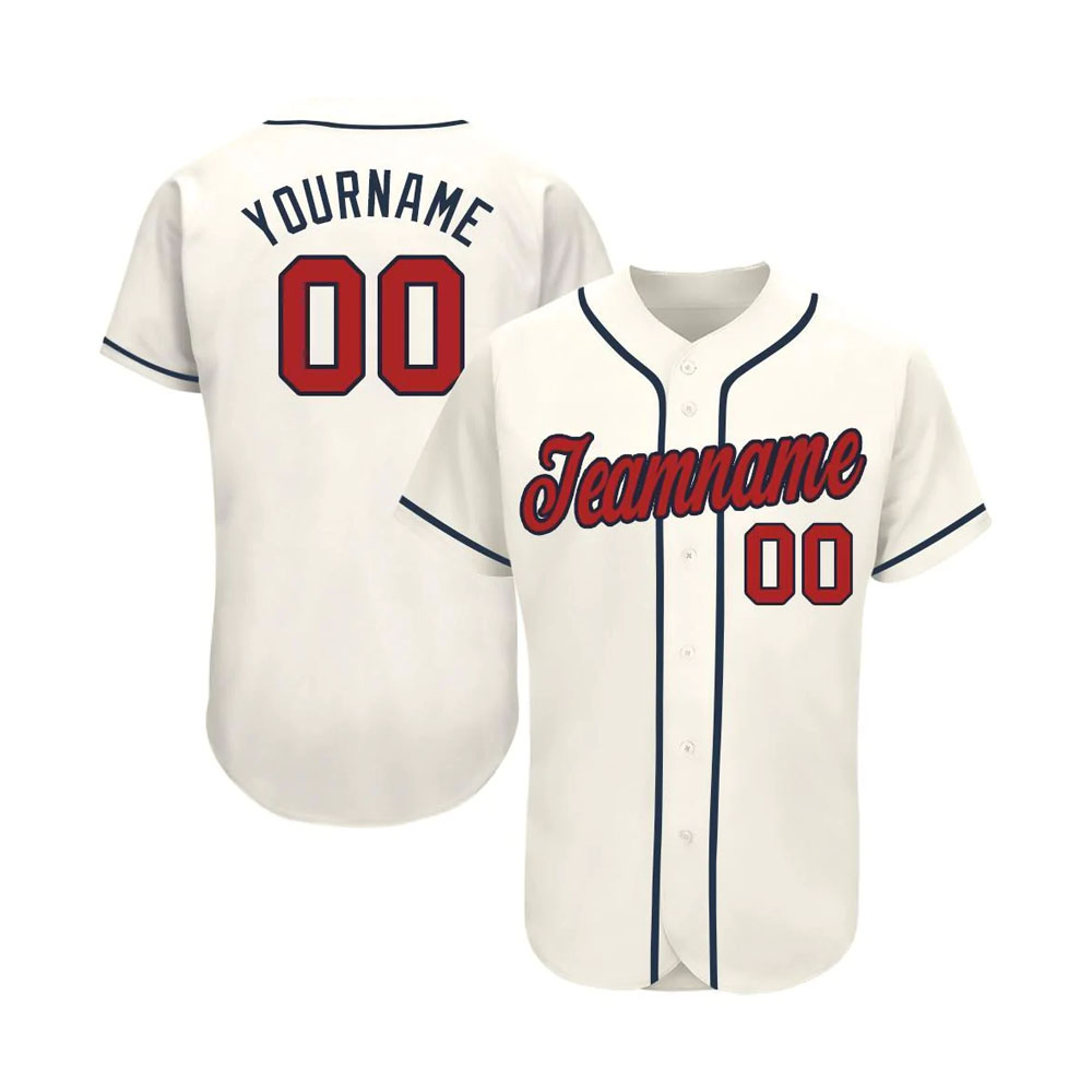 Custom Cream Red-Navy Baseball Jersey