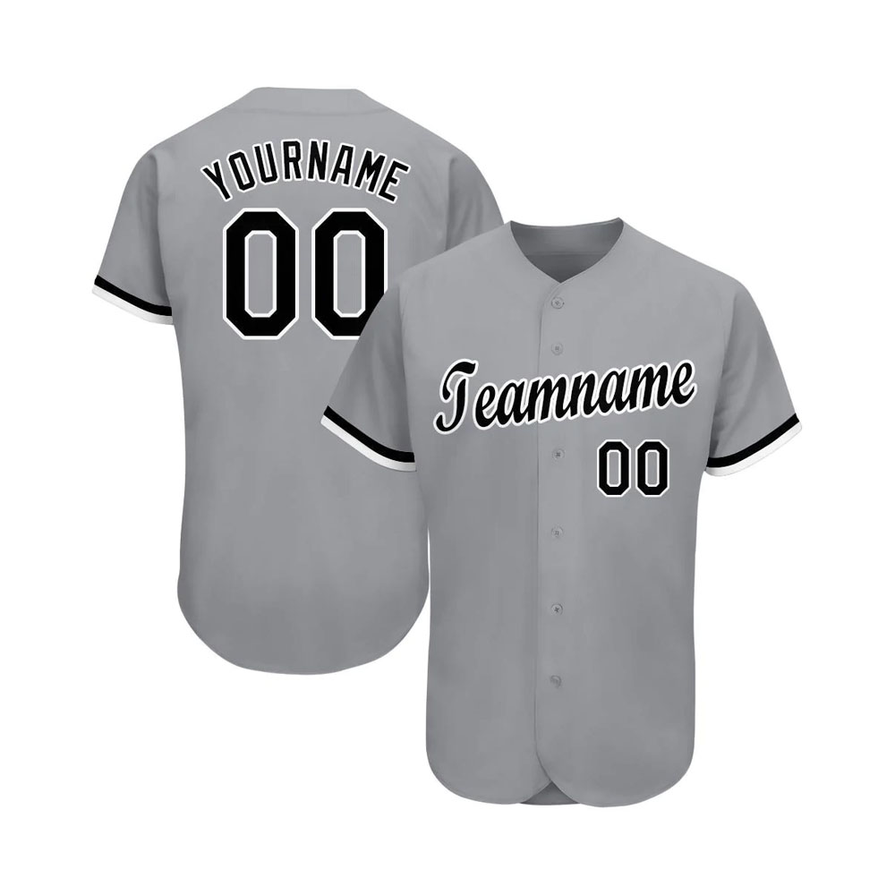 Custom Gray Black-White Baseball Jersey
