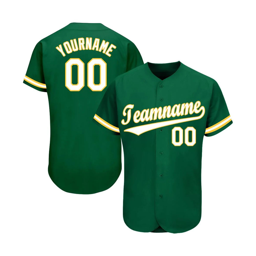 Custom Kelly Green White-Gold Baseball Jersey