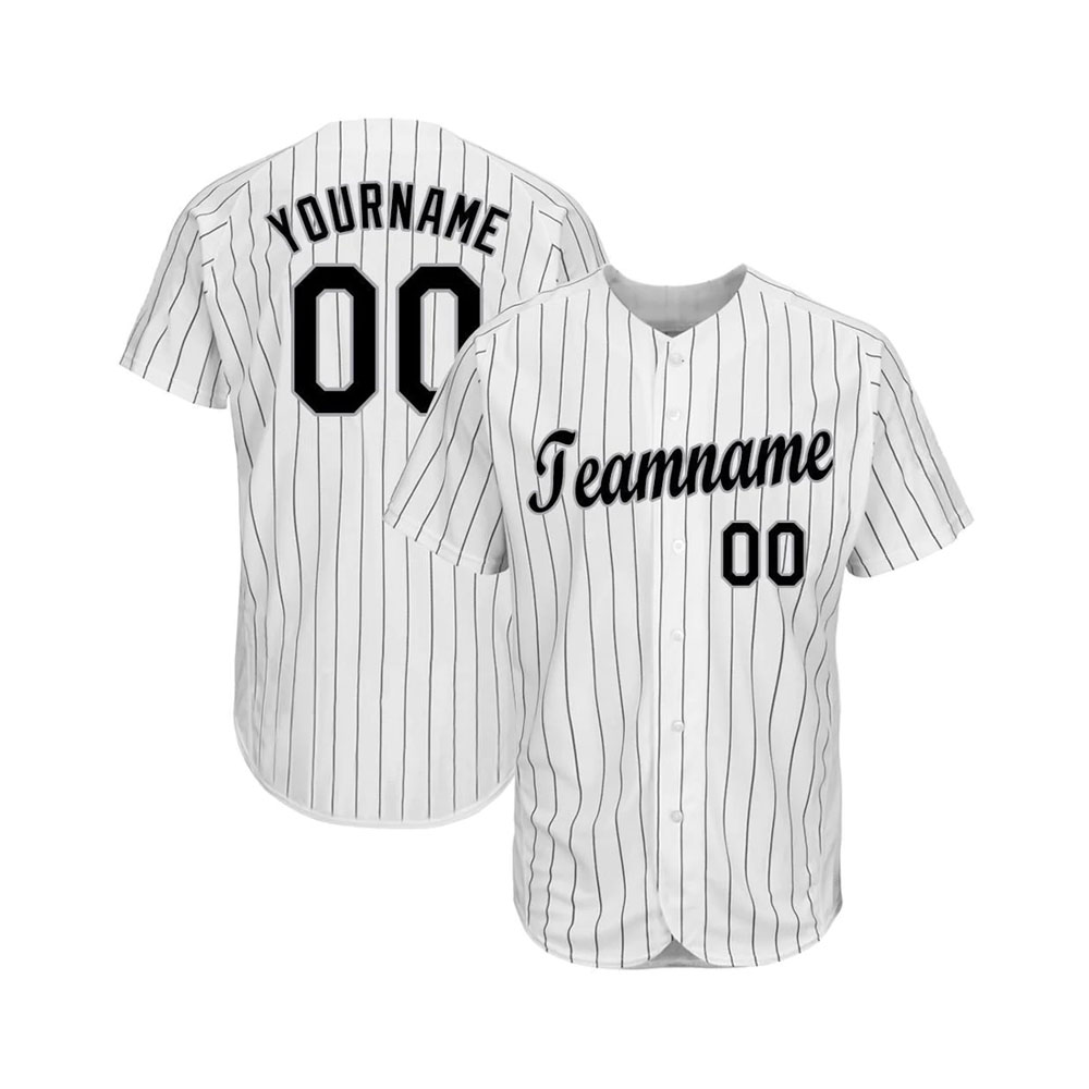 Custom White Black Pinstripe Black-Gray Baseball...