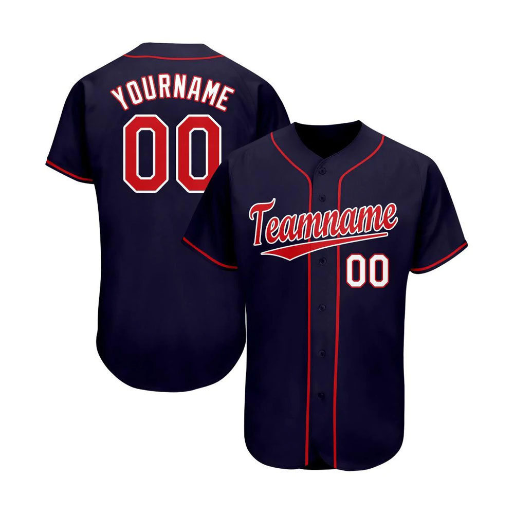 Custom Navy Red-White Baseball Jersey