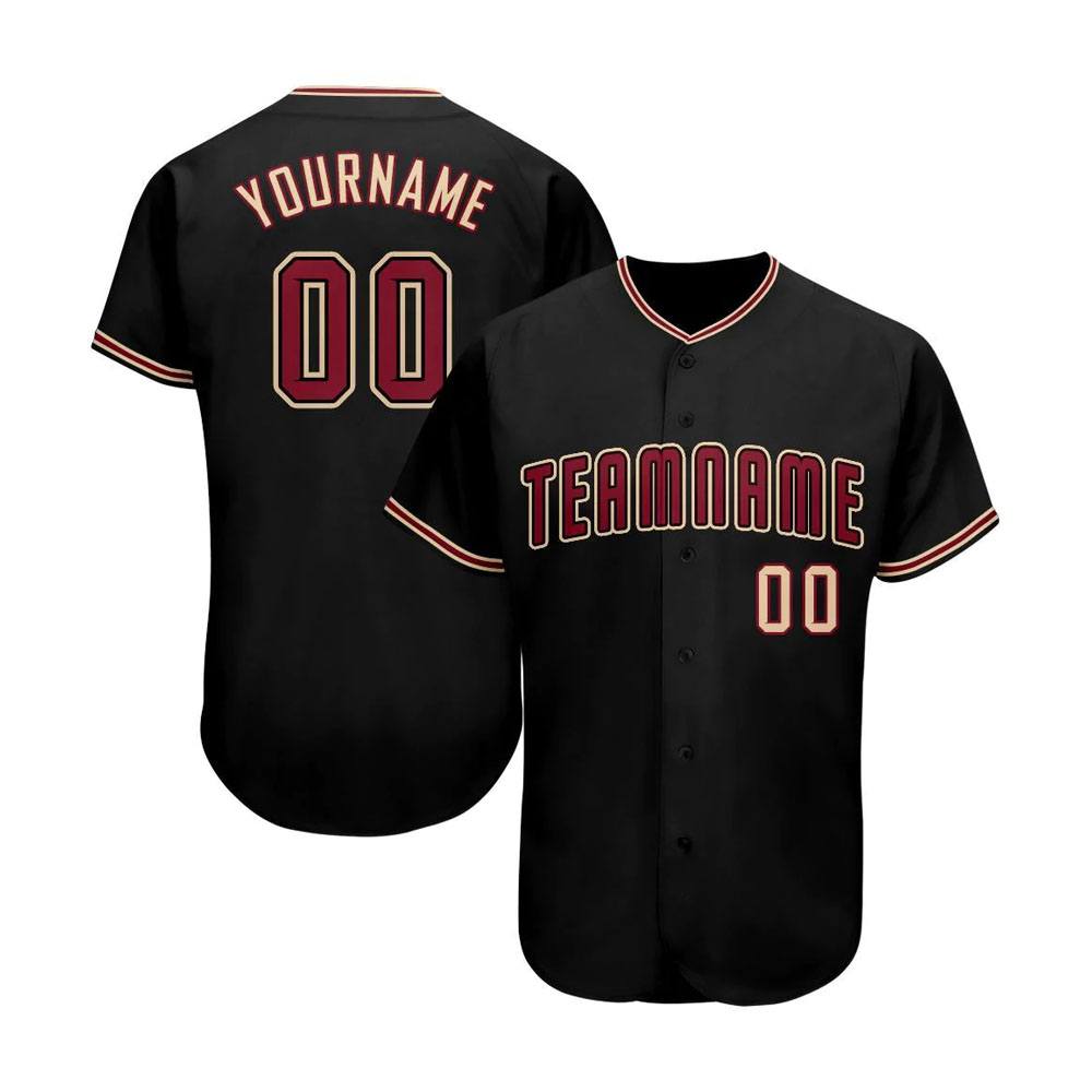 Custom Black Crimson-Khaki Baseball Jersey