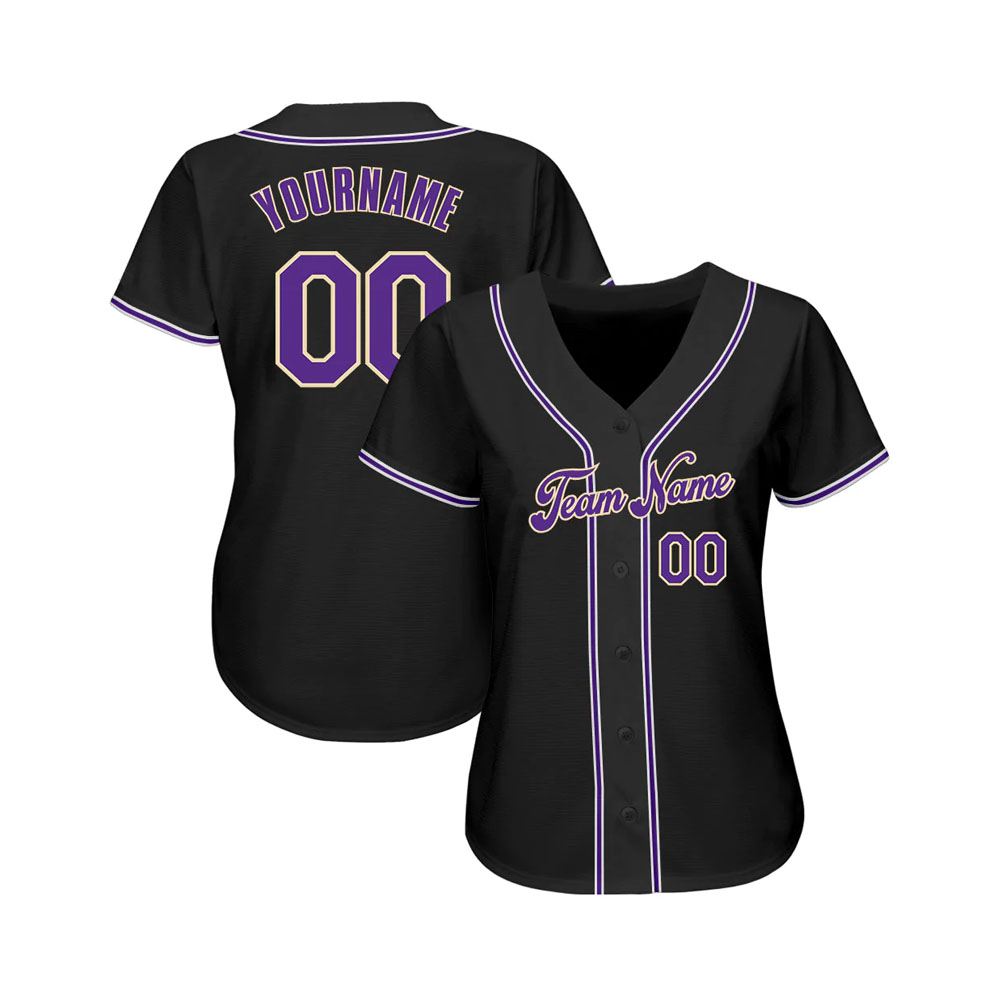 Custom Black Purple-White Authentic Softball Jersey